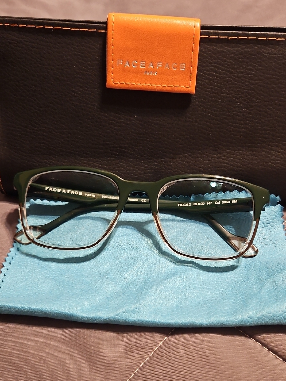 FACE A FACE Green and Silver Optical Eyeglasses with Case